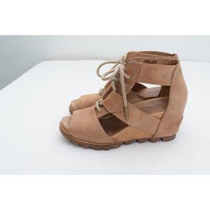 Sorel Women’s Joanie Lace Camel Brown Wedged Sandal NL2453-220 Size 7